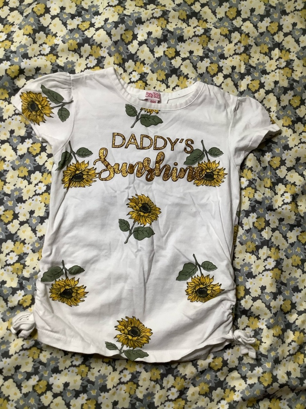 Pony Tails Daddy's Sunshine Sunflower Short Sleeve Tee - White